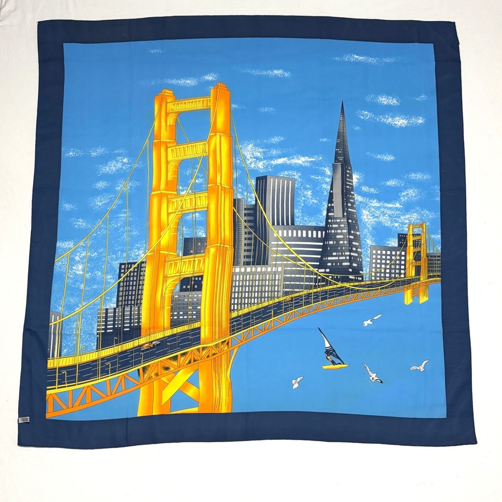 San Francisco Skyline Scarf Women OS Blue Golden Gate Bridge California Nautical